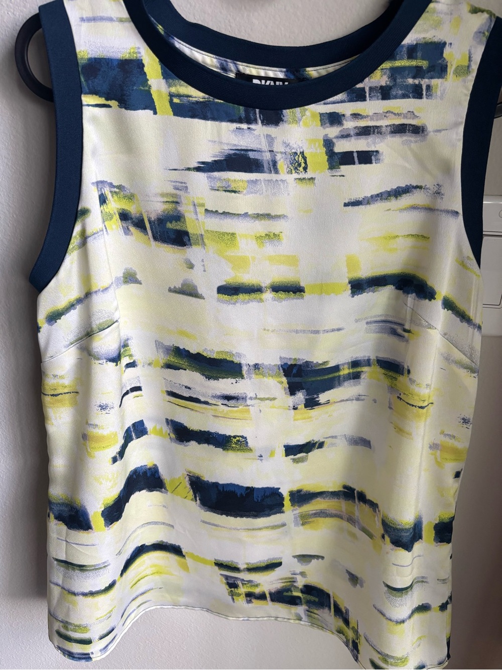 DKNY Navy, Yellow & White Abstract Brushstroke Tank